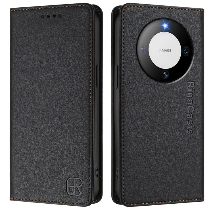 Funda de Cuero Huawei Mate 60 Rc01 con Doble Pliegue y Succión Magnética Rfid (Negra)