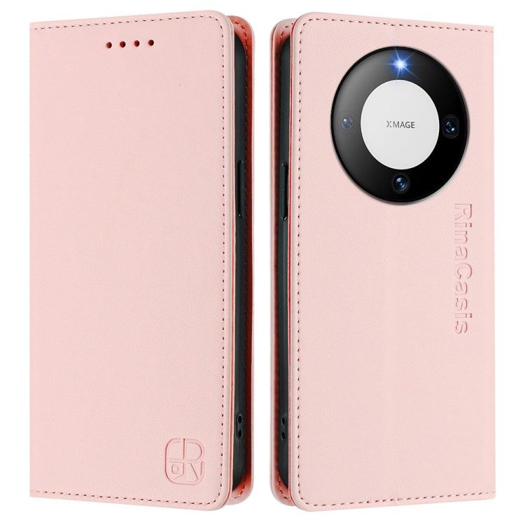 Funda de Cuero con Doble Pliegue y Succión Magnética para Huawei Mate 60 Pro/Mate 60 Pro+ Rc01 (Rosa)