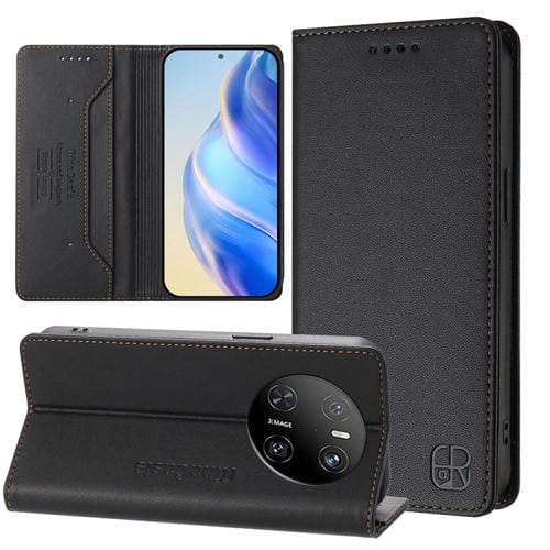Funda de Cuero Huawei Mate 70 Rc01 con Doble Pliegue y Succión Magnética Rfid (Negra)