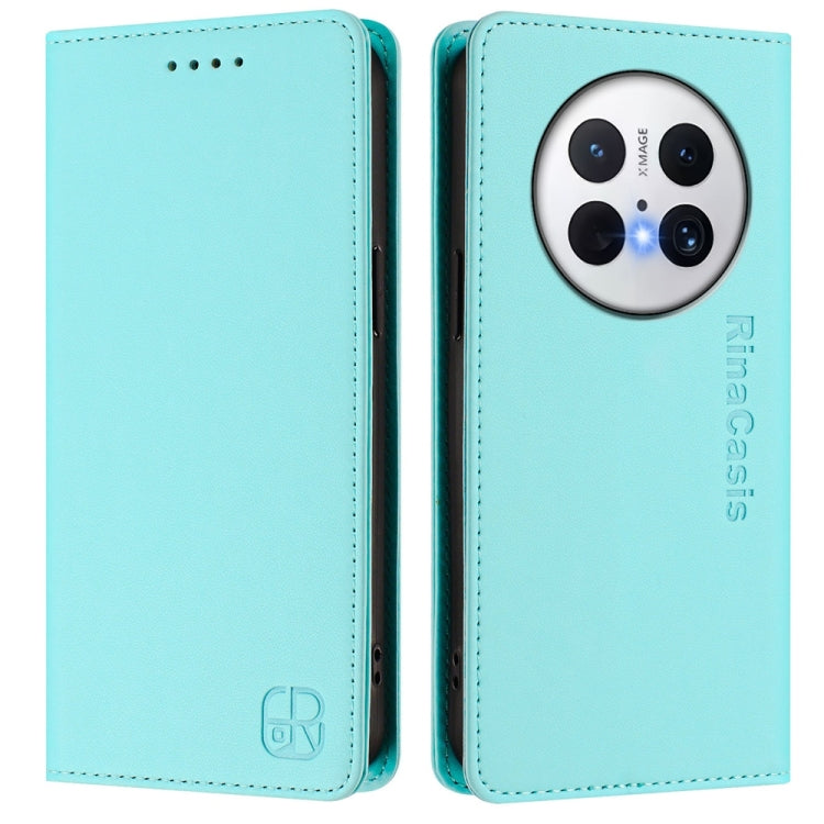 Funda de Cuero Huawei Mate 70 Pro Rc01 con Doble Pliegue y Succión Magnética (Verde Menta)