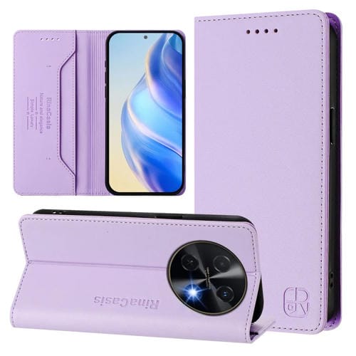 Funda de Cuero con Doble Pliegue y Succión Magnética para Huawei Nova 12I Global Rc01 (Morado Claro)