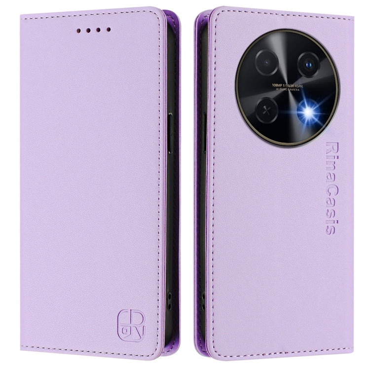 Funda de Cuero con Doble Pliegue y Succión Magnética para Huawei Nova 12I Global Rc01 (Morado Claro)