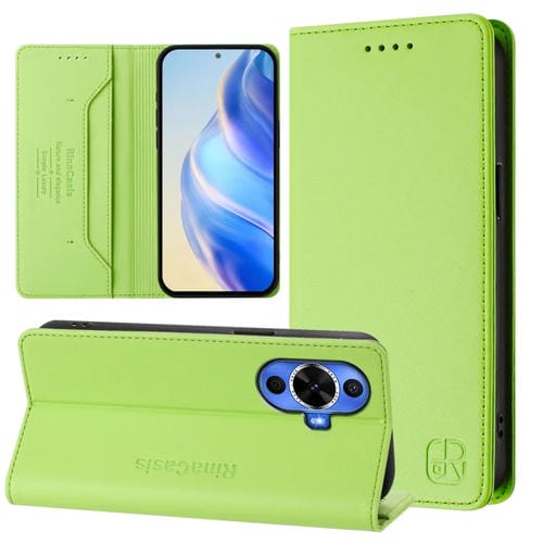 Funda de Cuero con Doble Pliegue y Succión Magnética Rfid para Huawei Nova 12S Global Rc01 (Verde Hierba)