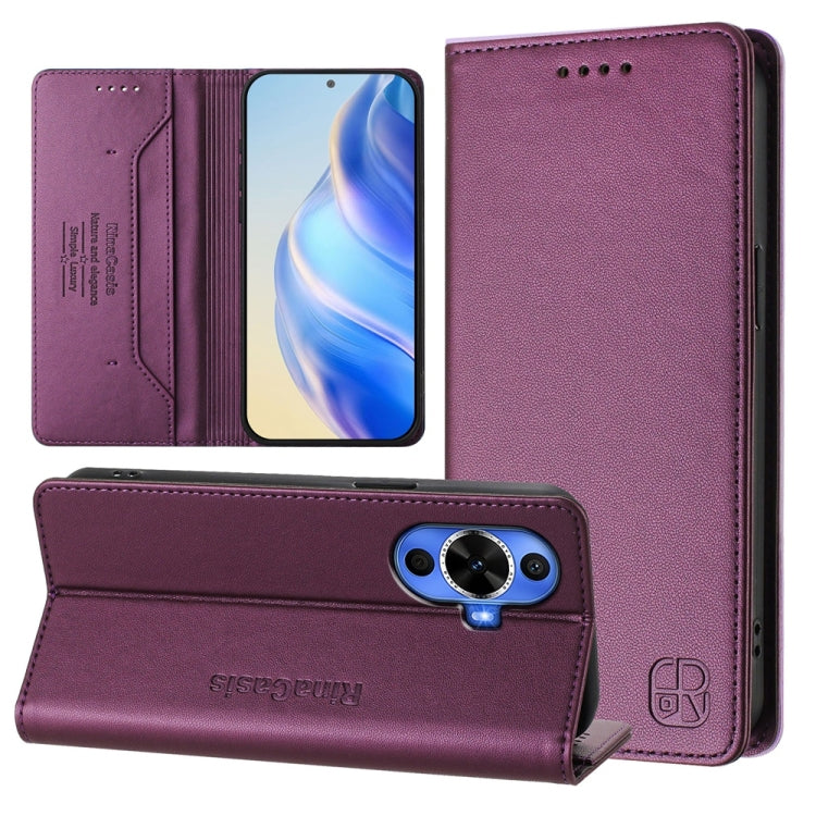 Funda de Cuero Huawei Nova 12S Global Rc01 con Doble Pliegue y Succión Magnética Rfid (Violeta)