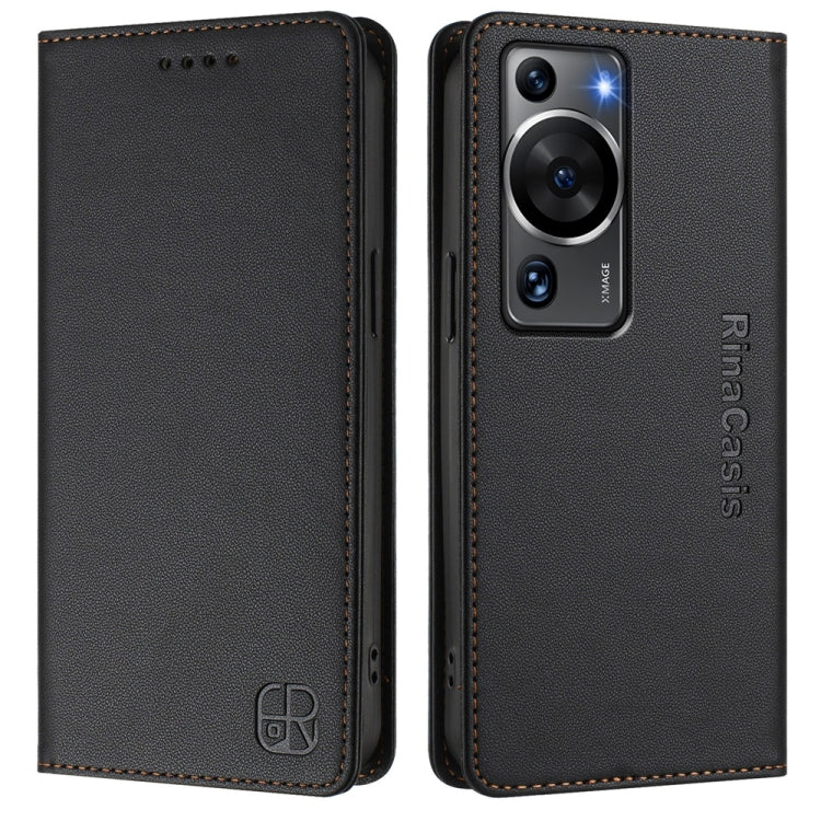 Funda de Cuero con Doble Pliegue y Succión Magnética para Huawei P60/P60 Pro Rc01 (Negra)