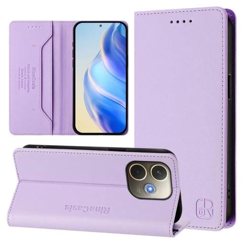 Funda de Cuero con Doble Pliegue y Cierre Magnético Rfid para Oppo A5 Pro 5G Global Rc01 (Morado Claro)