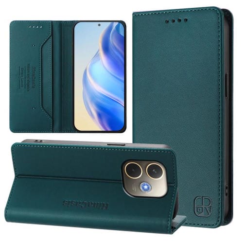 Funda de Cuero con Doble Pliegue y Succión Magnética Rfid para Oppo A5 Pro 5G Global Rc01 (Verde Oscuro)
