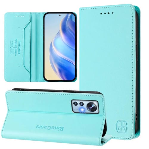 Funda de Cuero con Doble Pliegue y Succión Magnética para Teléfono Xiaomi 12 5G / 12X 5G / 12S 5G Rc01 (Verde Menta)