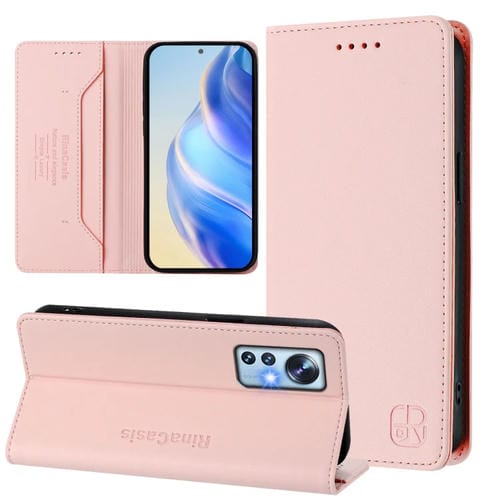 Funda de Cuero con Doble Pliegue y Succión Magnética para Xiaomi 12 5G / 12X 5G / 12S 5G Rc01 (Rosa)