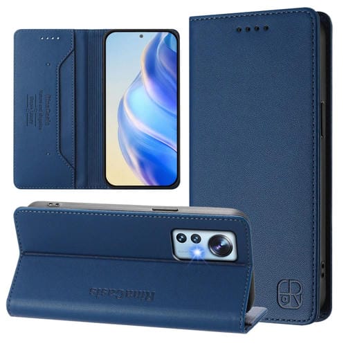 Funda de Cuero con Doble Pliegue y Succión Magnética para Teléfono Xiaomi 12 5G / 12X 5G / 12S 5G Rc01 (Azul Oscuro)