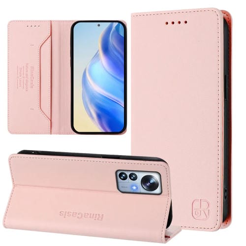 Funda de Cuero con Doble Pliegue y Succión Magnética para Teléfono Xiaomi 12 Pro/12S Pro Rc01 (Rosa)