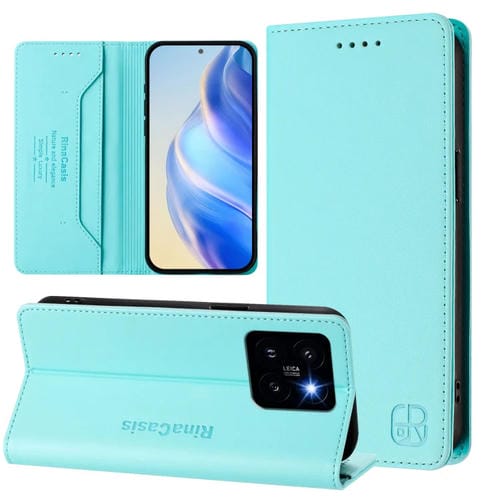 Funda De Cuero Con Doble Pliegue Y Succión Magnética Para Teléfono Xiaomi 14 Pro 5G Rc01 (Verde Menta)