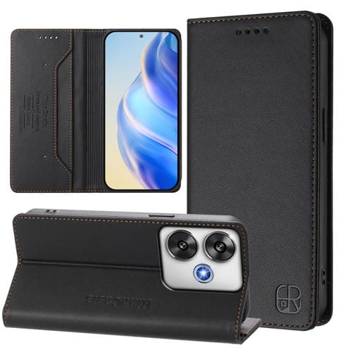 Funda de Cuero con Doble Pliegue y Succión Magnética para Teléfono Xiaomi Poco F6 5G Rc01 (Negro)