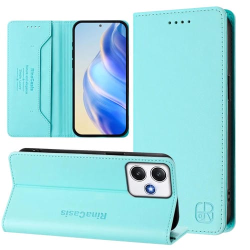 Funda de Cuero con Doble Pliegue y Succión Magnética para Redmi 12 5G/4G Global/Note 12R Rc01 (Verde Menta)