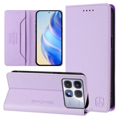 Funda de Cuero con Doble Pliegue y Succión Magnética para Redmi K70 Ultra 5G Global Rc01 (Morado Claro)