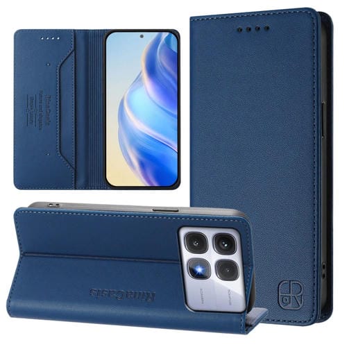 Funda de Cuero con Doble Pliegue y Succión Magnética para Redmi K70 Ultra 5G Global Rc01 (Azul Oscuro)
