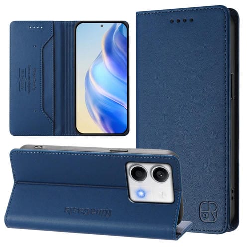 Funda de Cuero con Doble Pliegue y Succión Magnética para Redmi Note 13 5G Global Rc01 (Azul Oscuro)