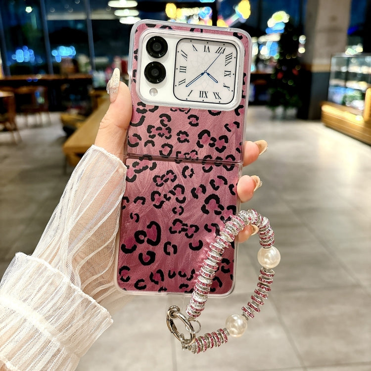 Funda para Teléfono Huawei Nova Flip con Diseño Leopardo y Plumas Integrada con Pulsera (Morado)