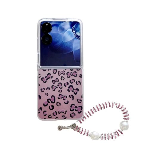 Funda para Teléfono con Diseño de Leopardo y Plumas para Xiaomi Mix Flip Integrada con Pulsera (Morado)