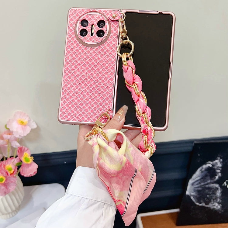 Funda para Teléfono Huawei Mate X3/X5 con Diseño de Rombos y Diamantes + Pulsera de Seda (Rosa)