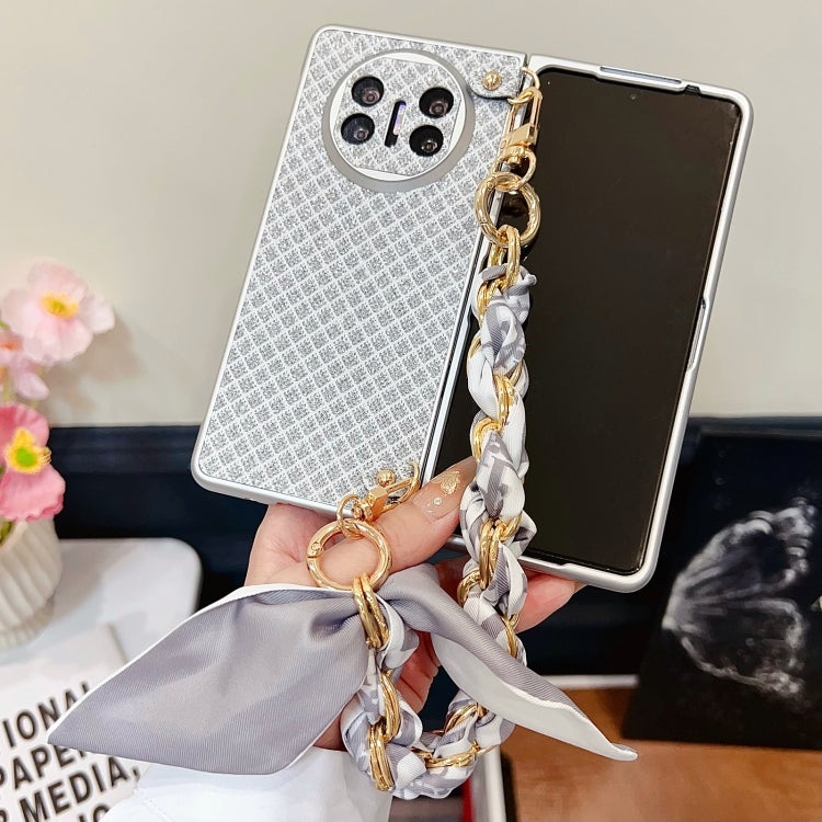Funda para Teléfono Huawei Mate X3/X5 con Rombos Diamantes y Pulsera de Seda (Plateada)