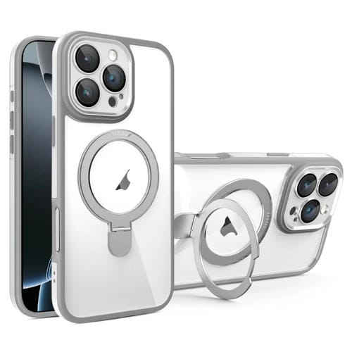 Funda para Teléfono Transparente con Soporte Magsafe y Película de Cobertura Total iPhone 16 Pro Max (Gris y Blanco)