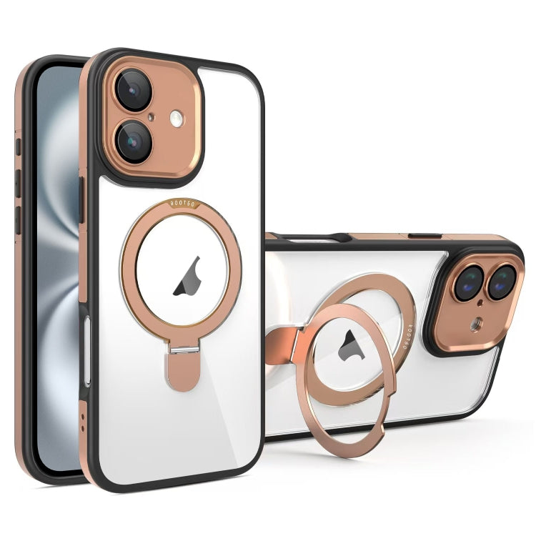 Funda Transparente con Soporte Magsafe para iPhone 16 (Negro y Dorado)