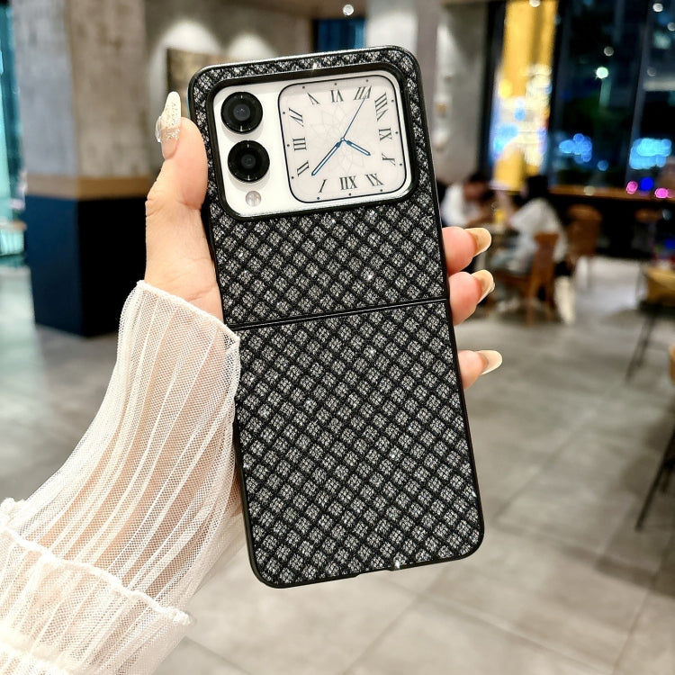 Funda para Teléfono Huawei Nova Flip con Diseño de Rombos y Diamantes Brillantes (Negra)