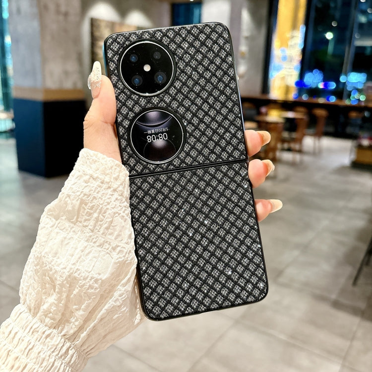 Funda para Teléfono Huawei Pocket 2 con Diseño de Rombos, Diamantes y Pulsera de Seda (Negra)