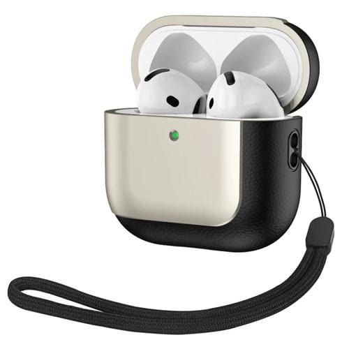 Estuche protector para auriculares inalámbricos con textura de cuero galvanizado ANC para AirPods 4 (Dorado)