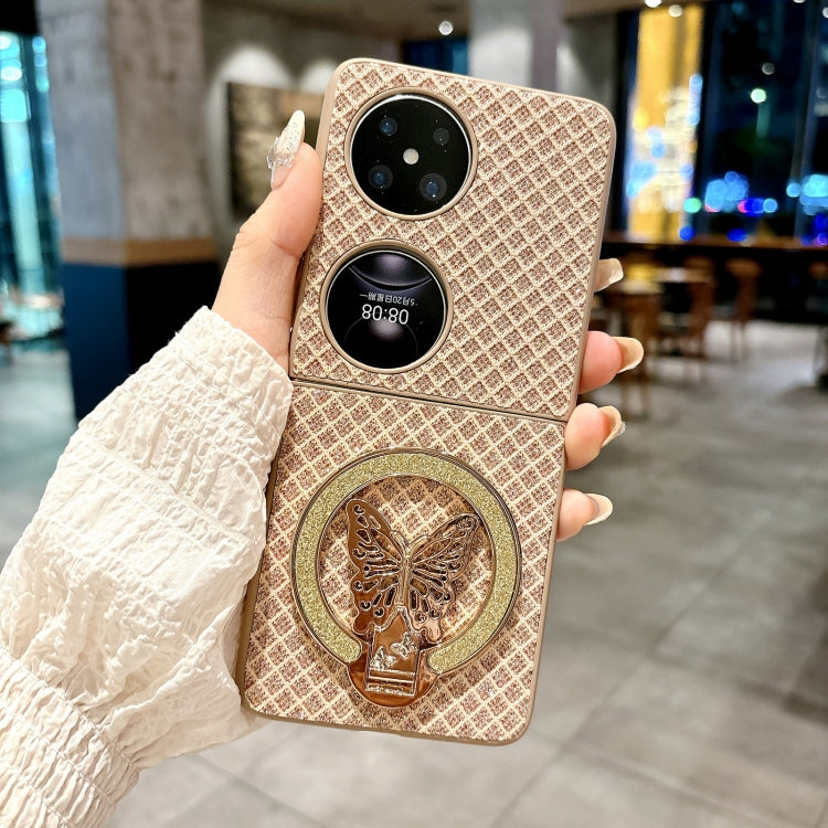 Funda para Teléfono Huawei Pocket 2 con Rombos y Brillantes para PC con Soporte (Dorado)