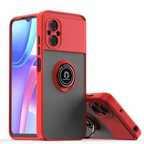 Funda de TPU + PC con anillo para Xiaomi Poco M4 5G Q Shadow 1 Series (roja)