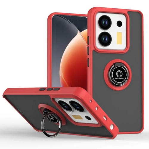 Funda de TPU + PC con anillo para Xiaomi Poco M7 Pro 5G Q Shadow 1 Series (Roja)
