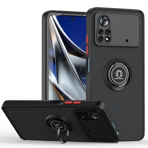 Funda de TPU + PC con anillo para Xiaomi Poco X4 Pro 5G Q Shadow 1 Series (negro y rojo)