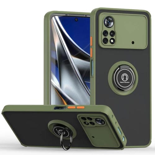 Funda de TPU + PC con anillo para Xiaomi Poco X4 Pro 5G Q Shadow 1 Series (verde militar)