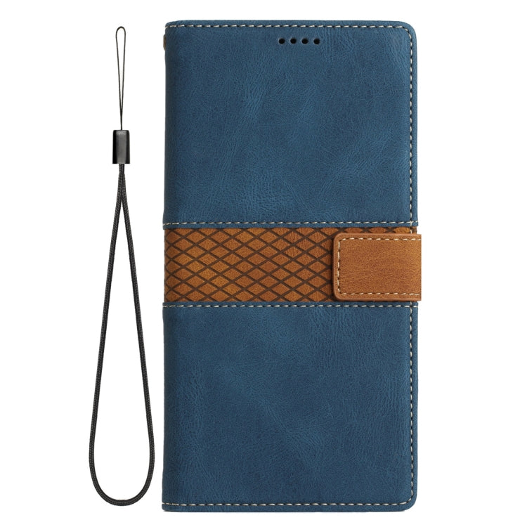 Funda de Cuero para iPhone 8 Plus/7 Plus con Costuras en Cuadrícula y Cordón (Azul)