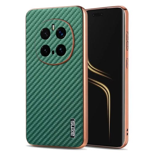 Funda para Teléfono Azns con Textura de Fibra de Carbono y Borde Galvanizado para Honor Magic7 Pro (Verde)