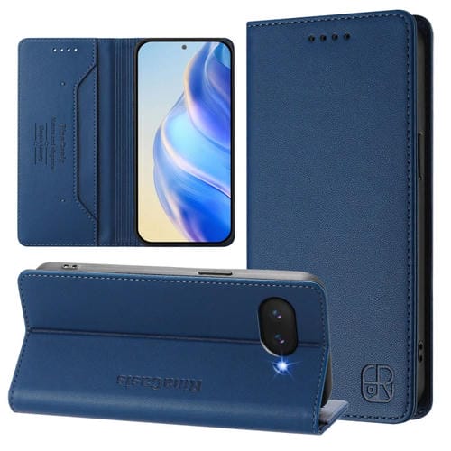 Funda de Cuero para Google Pixel 9A Rc01 con Doble Pliegue y Succión Magnética Rfid (Azul Oscuro)