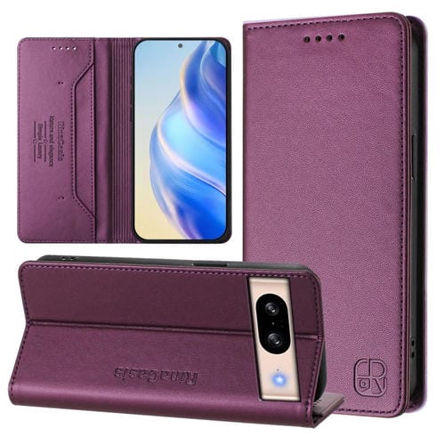 Funda de Cuero con Doble Pliegue y Succión Magnética RFID para Google Pixel 8 Rc01 (Violeta)