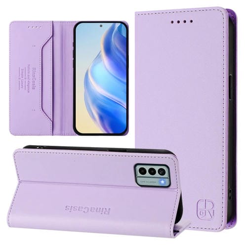 Funda de Cuero Rfid con Doble Pliegue y Succión Magnética para Nokia G22 Rc01 (Morado Claro)