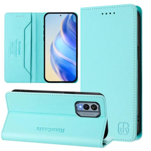 Funda de Cuero Nokia X30 5G Rc01 con Doble Pliegue y Succión Magnética Rfid (Verde Menta)