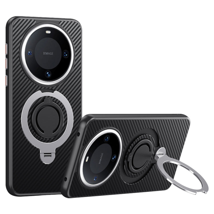 Funda Fibra de Carbono Magsafe Huawei Mate 60 con Soporte Giratorio 360° (Negra y Plateada)