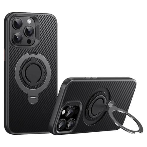 Funda de Teléfono Magsafe Fibra de Carbono para iPhone 12 Pro Max con Soporte Giratorio 360 (Negro y Gris)