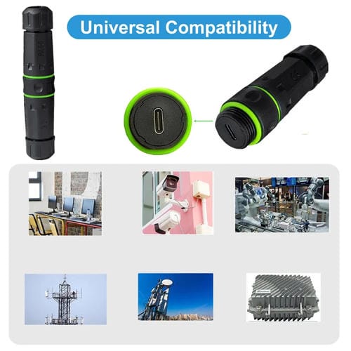 Adaptador Acoplador Recto Hembra a Hembra Tipo C Un Solo Puerto Resistente Agua IP68 10 Gbps Exteriores