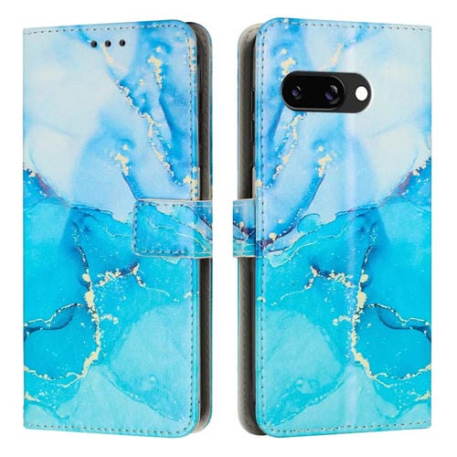 Funda de Cuero para Google Pixel 9A con Patrón de Mármol Pintado (Azul y Verde)