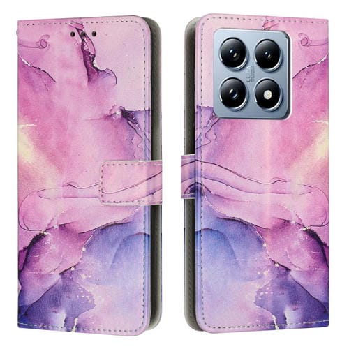 Funda De Cuero Con Patrón De Mármol Pintado Para Teléfono Xiaomi 14T Global (Morado)