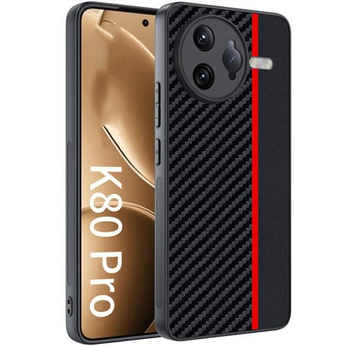 Funda para Teléfono con Textura de Fibra de Carbono Ultrafina con Impresión para Redmi K80 Pro (Negro y Rojo)