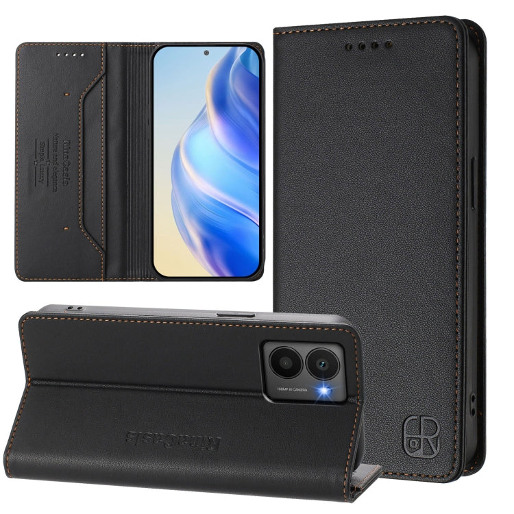 Funda de Cuero Rfid con Succión Magnética y Doble Pliegue para Teléfono Hmd Fuison Rc01 (Negro)