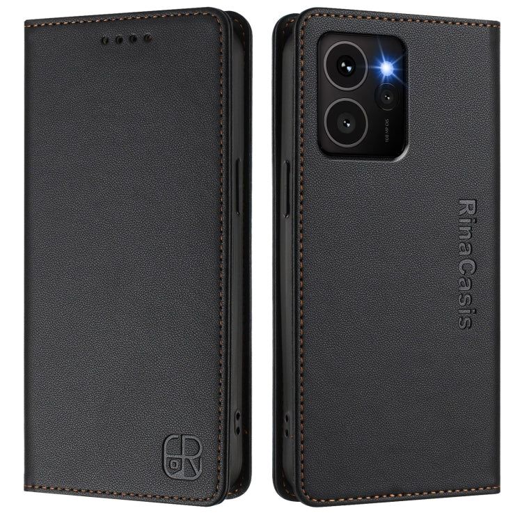 Funda de Cuero Rfid para Teléfono Hmd Skyline Rc01 con Doble Pliegue y Succión Magnética (Negro)
