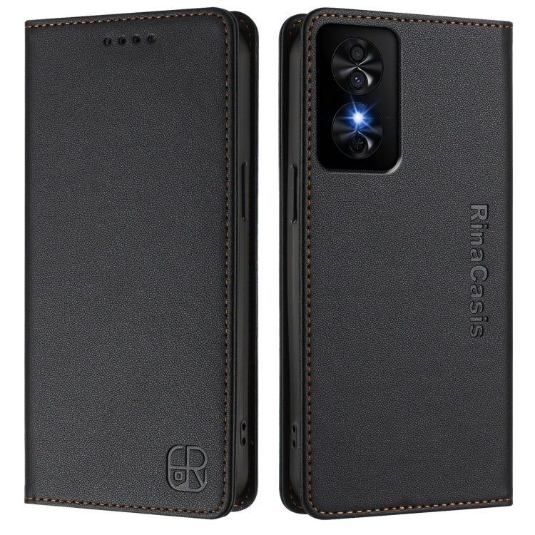 Funda de Cuero con Doble Pliegue y Succión Magnética RFID para TCL 50 Se Rc01 (Negro)